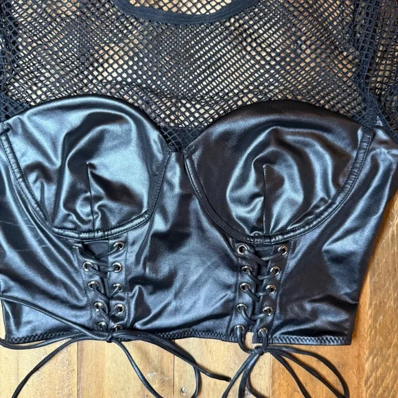 Dolls Kill Black Crop Top with Lace-Up Detail NWOT - Picture 2 of 5